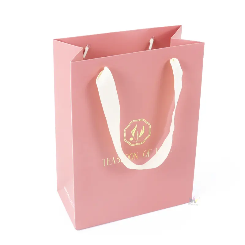कस्टम Drawstring शॉपिंग सौंदर्य बैग रंग मुद्रण गुलाबी खुदरा कागज शॉपिंग बैग रिबन Sshoppig खुदरा बैग