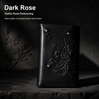 Ensemble en cuir PU à fleurs gothiques en relief, trousse de maquillage punk à croix et rivets en strass et classeur/agenda A6 à clip métallique