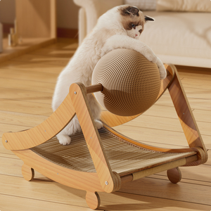 Griffoir vertical classique moderne pour chat avec lit pour chat, en sisal, bois et lin – Chaise longue durable et écologique pour animaux de compagnie - Product Image 1