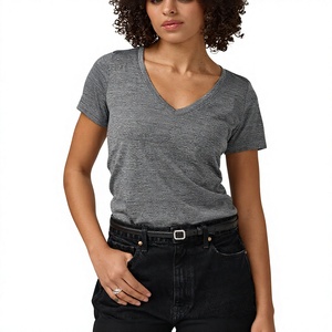 Camiseta de Verano 2027 para Mujer, Informal, Holgada, Cuello en V, Tejida, Transpirable, Ecológica, Elegante, de Manga Corta - Product Image 6