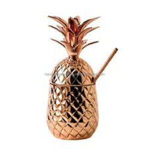 Seau à glace en acier inoxydable avec paille en forme d'ananas plaqué cuivre - Product Image 1