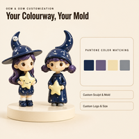 Ensemble de figurines de sorcières chibi kawaii, poupée magique aux cheveux violets, statue sur le thème de la lune et des étoiles, ornement de bureau, objet de collection, décoration de la maison, cadeau
