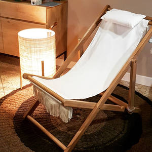 Chaises longues de <span class=keywords><strong>jardin</strong></span> en <span class=keywords><strong>toile</strong></span> vintage de qualité supérieure avec franges en <span class=keywords><strong>bois</strong></span>, réglables, sans accoudoirs, pour patio, bord de piscine - Product Image 5