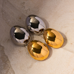 Minimalist Oval <b>Stud</b> Earrings Gold And <b>Silver</b> Zinc Alloy Fashion Jewelry For Women Gift - Product Image 2