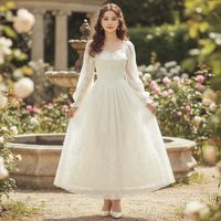 Robe en dentelle à col carré et manches lanternes sur mesure pour femmes Robe de soirée vintage blanche Robes maxi