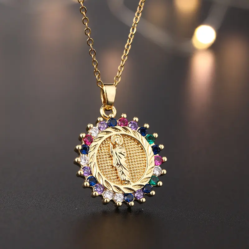 18k позолоченный Cz Micro Святой Иуда Tadeo Pave Ожерелье Медь кубический CZ кулон ожерелье в виде цепочки из нержавеющей стали Сан для мужчин