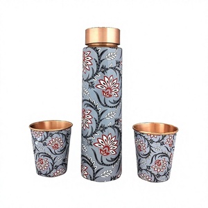 Print Meenakari Print Copper <b>Water</b> <b>Bottle</b> 1 Litre with Sticker Design Designer Copper <b>Bottle</b> with Meena - Product Image 1
