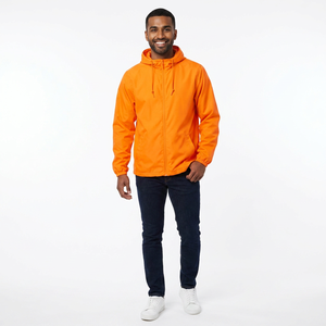 Nouvelle arrivée de veste coupe-vent en polyester 100% avec logo personnalisé Veste coupe-vent légère et imperméable à capuche zippée pour hommes - Product Image 1