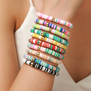 Polymer Clay <b>Beaded</b> <b>Bracelets</b> 10 Piece Set Stacked Colorful Bohemian Style Women's Jewelry Fashion Accessories - Product Image 1