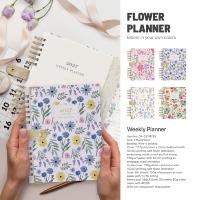 Carnet de planification et journal quotidien/hebdomadaire/mensuel à reliure Wire-o, 84 feuilles, couverture en papier, FLOWER WEEKLY PLANNER