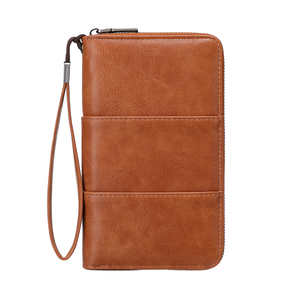 Portefeuille de passeport unisexe en cuir PU RFID, grande capacité, fermeture éclair longue, polyester, sac de rangement multifonction pour voyage, documents - Product Image 1