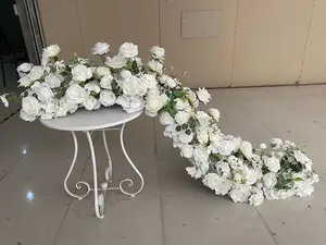 Customized 200*40cm Wedding Road Leading Flowers Silk White Red Rose Row Wedding Display Decoration Garland