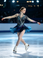 Robe de patinage artistique bleu foncé, entièrement en maille, manches longues, jupe ornée de strass, pour enfants et adultes, compétition et performance