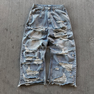 <span class=keywords><strong>Pantalones</strong></span> Vaqueros Rasgados Holgados <span class=keywords><strong>para</strong></span> <span class=keywords><strong>Hombre</strong></span> Estilo Urbano con Lavado Vintage Personalizado y Agujeros - Product Image 2