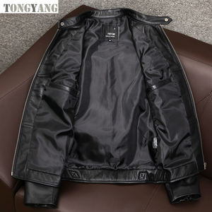 Jaqueta TONGYANG de Couro Bovino Legítimo Estilo Motociclista Clássico Masculina Slim Tamanhos Asiáticos S-6XL - Product Image 5