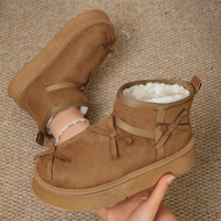 Bottes de neige à plateforme pour femmes, décor à nœuds, en faux daim, semelle épaisse, doublure moelleuse, bottines chaudes à enfiler, 3 couleurs