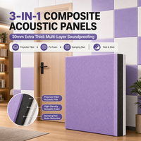 Panel Dinding Kedap Suara Ramah Lingkungan 3-in-1, Papan Peredam Poliuretan 30mm NRC 0.8 untuk Isolasi Suara Pintu Home Theater KTV