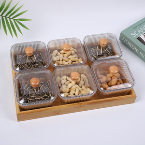 Juego de bandejas de bambú para frutos secos con tapas, para aperitivos, nueces, plato de servir para bar KTV, contenedor de almacenamiento con divisiones - Product Image 2