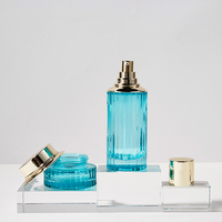 Ensemble cosmétique de luxe en verre transparent avec logo personnalisé (Spot & OEM), flacons pompe vaporisateur 40-120ml et pots 50g pour parfum, aromathérapie et soins de la peau