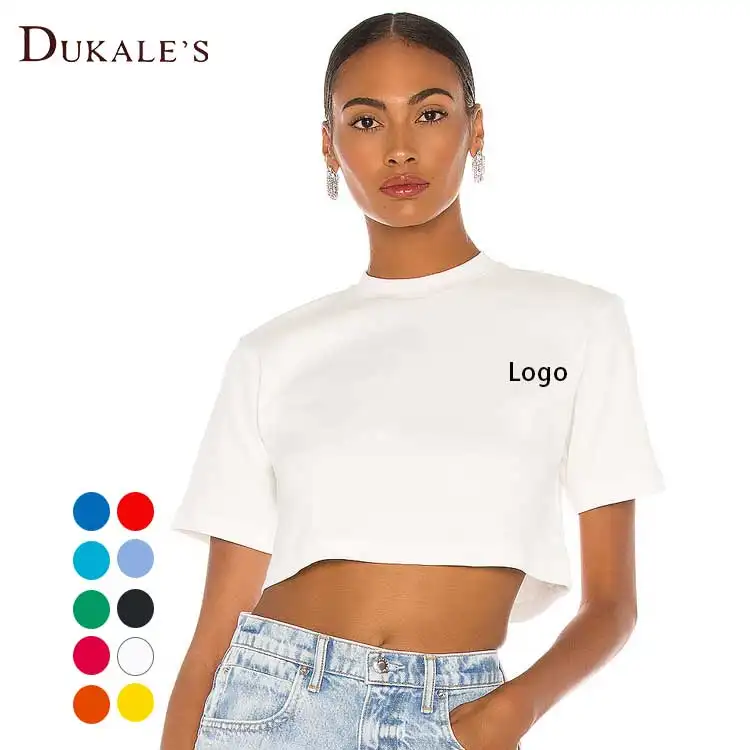 Ladies crop roll cuff boxy t-shirt drop shoulder cotton white crop blank tee t shirt women pastel color cropped top boxy t-shirt