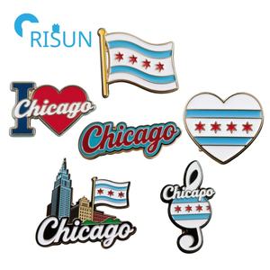 Fabricación de Metal personalizado <span class=keywords><strong>Chicago</strong></span> esmalte Pin broche personalizado <span class=keywords><strong>Chicago</strong></span> Star solapa Pin insignia ciudad de <span class=keywords><strong>Chicago</strong></span> bandera Pins - Product Image 1