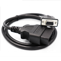 Cable de diagnóstico RS232 con conector DB9 hembra de 9 pines, de doble fila, con textura trapezoidal en relieve, con cierre de tornillo plateado, para OBD II