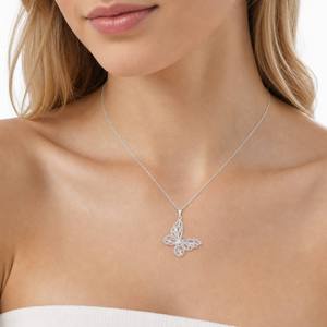 Collana girocollo con ciondolo a forma di farfalla in acciaio inossidabile per donna, catena a maglie alla moda con zirconi, placcata oro/argento. - Product Image 2