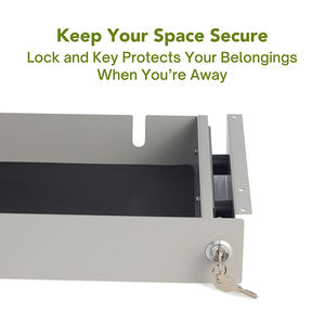 Tiroir de rangement sous le bureau JH-Mech avec serrure, glissière fluide, revêtement en poudre gris, acier durable, tiroir sous le bureau - Product Image 3