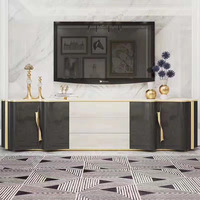 Meuble TV italien, meuble de salon, table basse en bois et marbre, meuble TV moderne