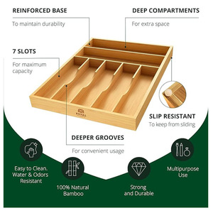 Boîte de rangement en bois personnalisée pour couteaux, fourchettes, cuillères et baguettes, pour tiroirs de cuisine, anti-poussière, compartimentée, pour vaisselle - Product Image 5