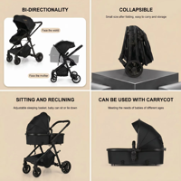 Poussette de luxe pour bébé 4 en 1, landau pliable pour nourrisson, poussette 3 en 1 avec siège auto