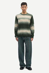 Suéter Verde Crema con Rayas Ombre para Hombre, Jersey de Punto Suave con Cuello Redondo - Product Image 2