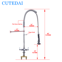 Robinet de cuisine commercial industriel en laiton à deux poignées, haute pression, résistant à la température, avec douchette extractible pour pré-évier, à montage sur plan.