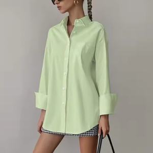 Blusas y Camisas con Logotipo Personalizado OEM para Mujer, Camisa Casual de Algodón de Manga Larga con Cuello Camisero Sólido para Mujer - Product Image 5