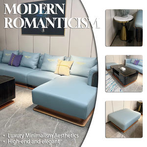 Canapé d'angle moderne en cuir bleu laqué à prix abordable pour salon et hôtel - Product Image 2