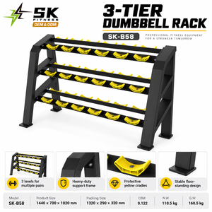 SK B58 Porta Manubri a 3 Livelli Commerciale, Supporto per Pesi Liberi per l'Organizzazione e l'Layout dell'Area di Allenamento della Palestra - Product Image 2