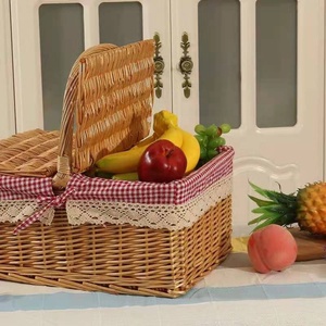 Mùa Xuân <span class=keywords><strong>Wicker</strong></span> Picnic Basket Willow <span class=keywords><strong>Hamper</strong></span> Với Nắp Và Xử Lý Hình Chữ Nhật Giỏ Quà Tặng Với Vải Lót - Product Image 6