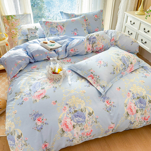 Pure Cotton Floral Bedding Set 1.8m <b>Double</b> Size Twill Weave Spring Autumn Use - Product Image 1