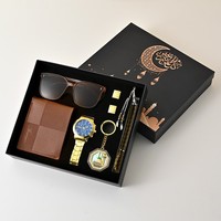 Portefeuille de luxe pour homme, ceinture en cuir, bracelet, boutons de manchette, porte-clés, coffret cadeau élégant, cadeau pour les aînés