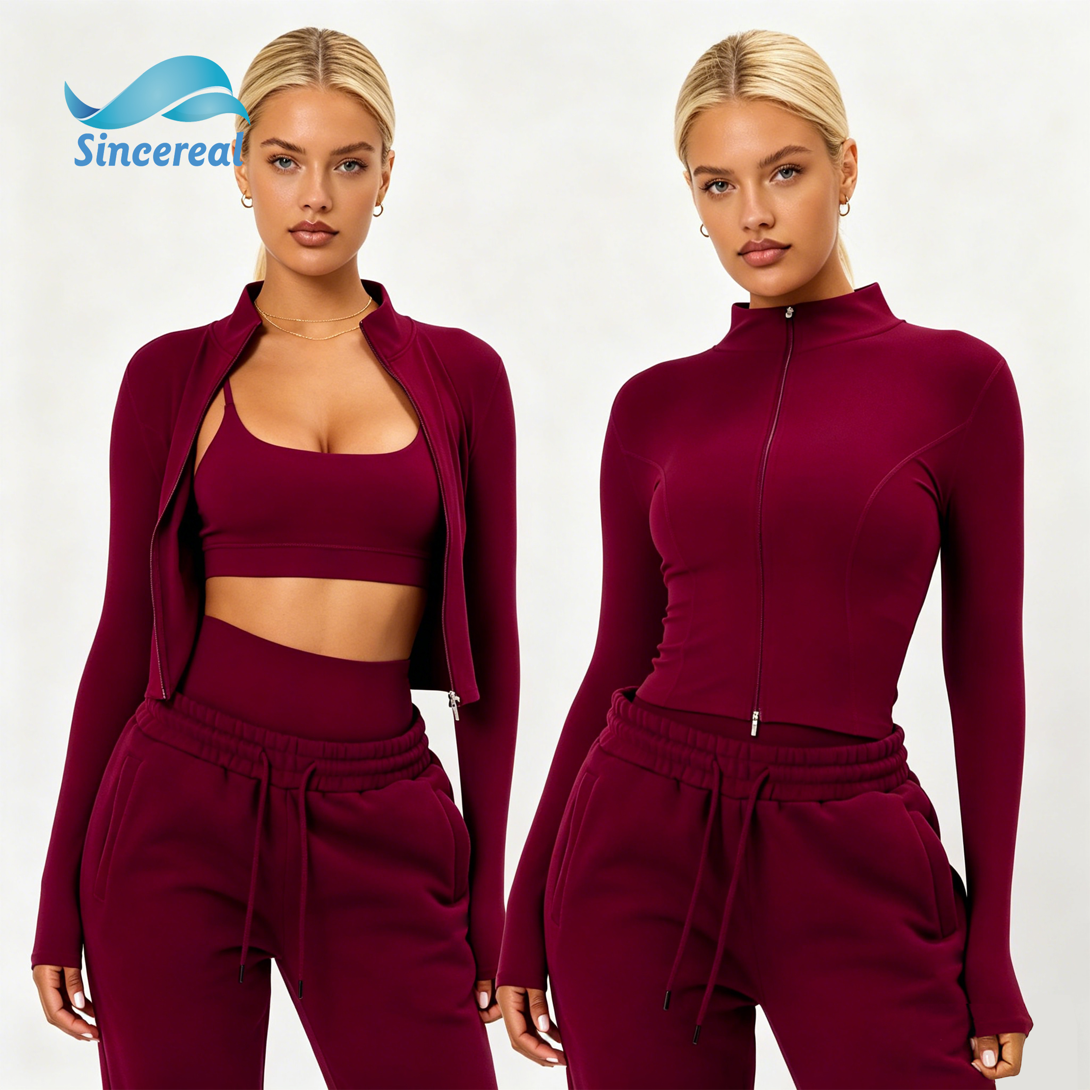 Custom Nylon Spandex Skinny Three Piece Set Zipper Pocket Drawstring Casual Breathable Eco Friendly Quick Dry Women Yoga Suit
