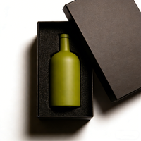 Bouteille en verre de style nordique personnalisée, vert mat, 50 ml, 100 ml, 200 ml, 375 ml, 500 ml, 750 ml, pour tequila, huile d'olive, avec bouchon et boîte d'emballage