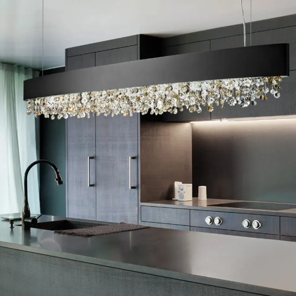 Candelabro decorativo de vidrio LED de diseño moderno para comedor, iluminación colgante de vidrio soplado para Isla de cocina