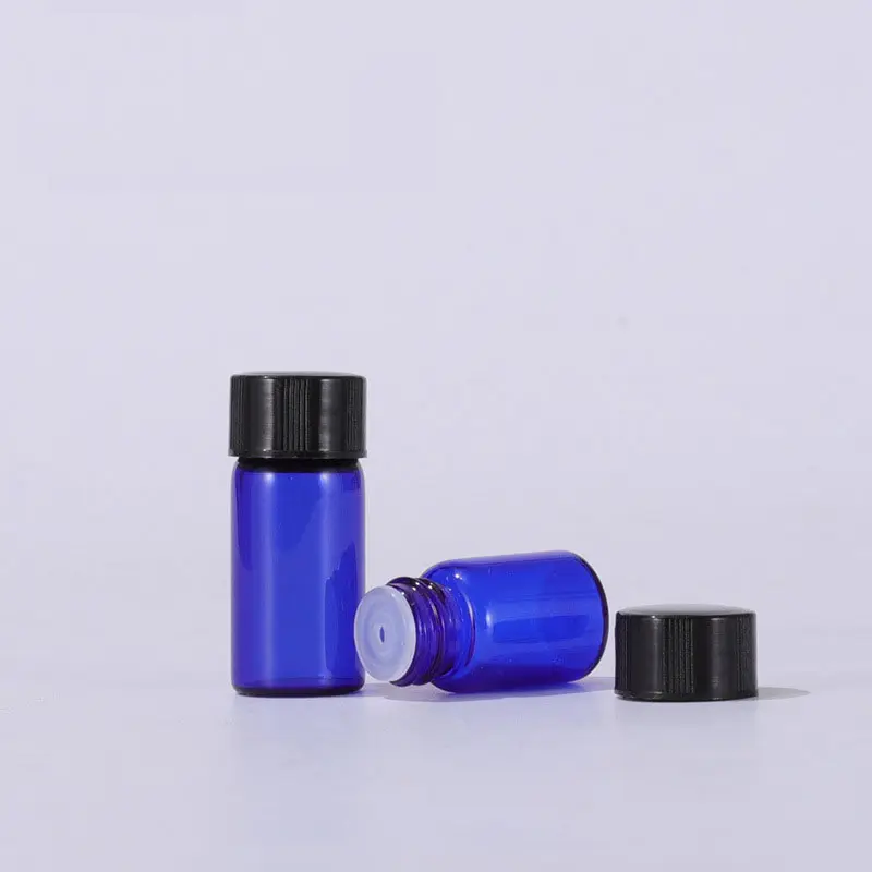 Гуанчжоу 1 мл 2 мл 3 мл 5 мл пустой флакон для образцов косметической сыворотки для эссенциального масла прозрачный синий мини-стеклянный флакон для таблеток с крышкой