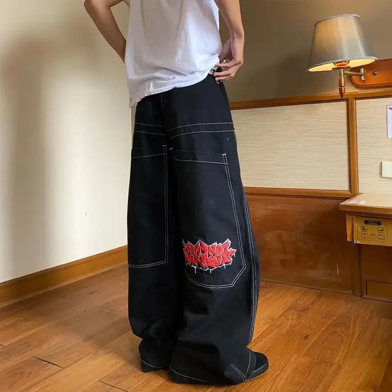 Jeans baggy personnalisés coupe ample pour hommes Hip Hop Y2K jeans en denim avec impression de broderie chenille pantalons de grande taille
