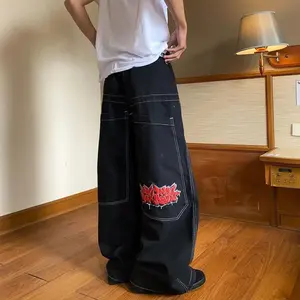Jeans baggy personnalisés coupe ample pour hommes Hip Hop Y2K jeans en denim avec impression de broderie chenille pantalons de grande taille