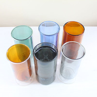 Tasse à café et à eau en verre borosilicate double couche, fabrication industrielle, conservation de la chaleur, design moderne et simple, forme ovale transparente