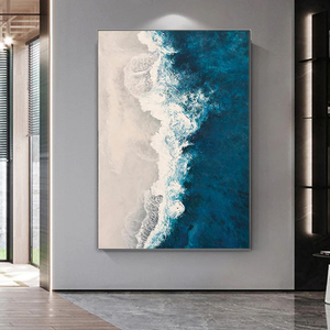 Beach Scenery Large Home Decor Aluminum <b>Framed</b> Hanging Wall Art Sea Blue Textured Artwork Handmade <b>Canvas</b> Oil Painting - Product Image 1