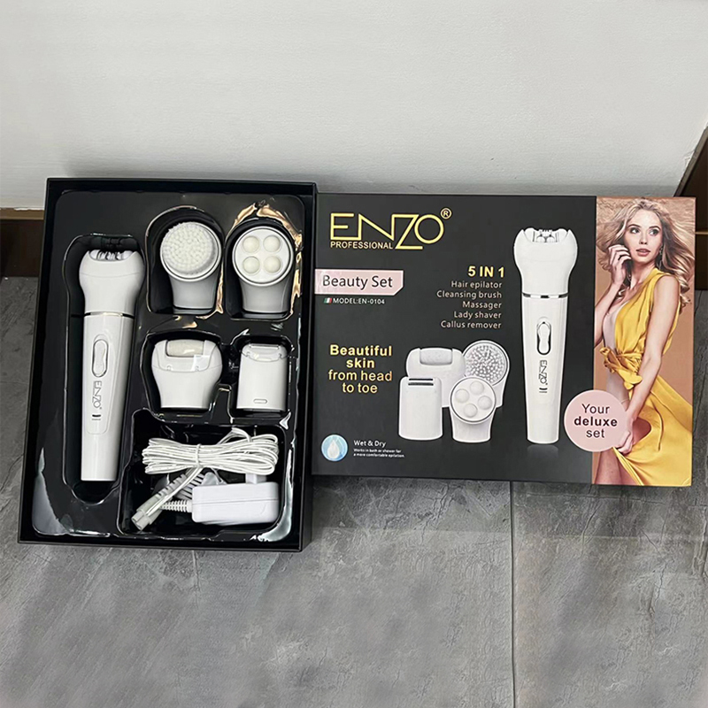 ENZO 5-in-1 Home Electric Epilator - Facial Cleansing Device
