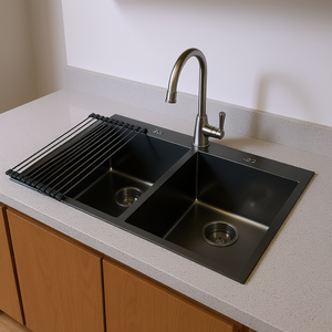 Fregadero Doble Empotrable para Cocina, 33x22 Pulgadas, Acero Inoxidable Calibre 18, Negro Mate, Estilo Rústico, Fácil de Limpiar - Product Image 2