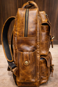 Sac à dos en cuir véritable pour hommes, qualité supérieure, durable, design élégant, compartiments spacieux, bretelles confortables - Product Image 3